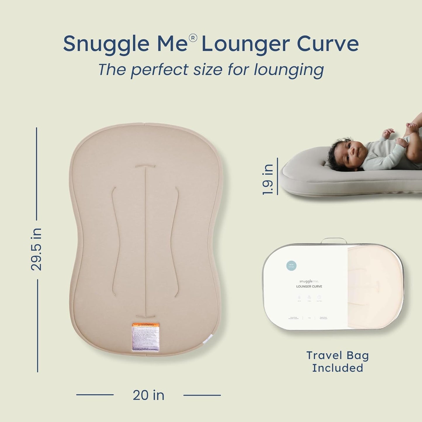 Snuggle Me® Baby Lounger - Premium Organic Cotton Infant Nest with Foam Core & Travel Bag | Birch (0-6 Months)
