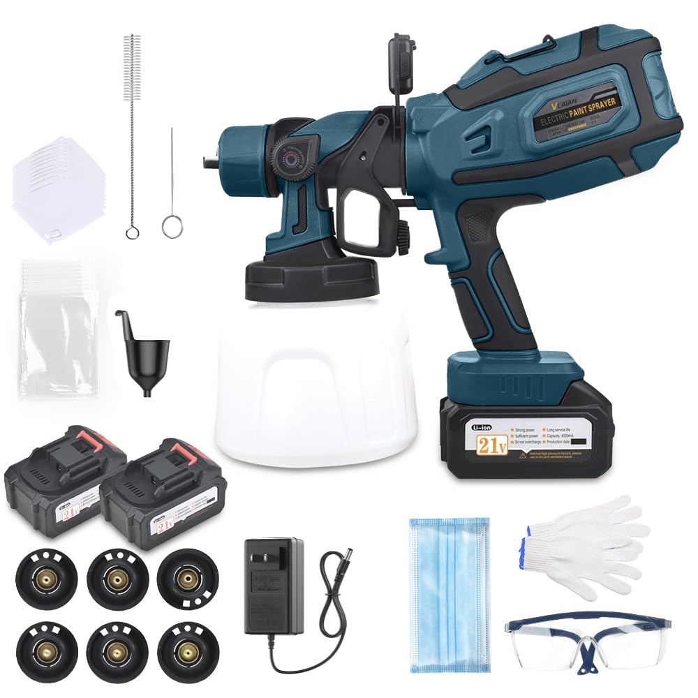 Cordless Paint Sprayer with 2 * 4AH Batteries,6 Nozzles & 3 Spray Patterns & 10 Paint Bags & 1 Night Light,Spray Paint Gun with 1400ML Container,Paint Sprayer for House Wall Furniture