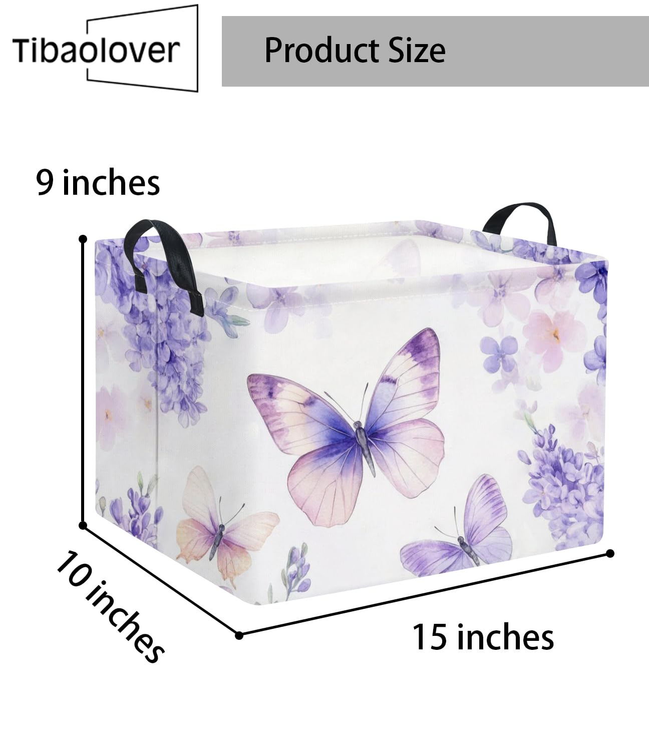TIBAOLOVER Rectangular Kids Storage Basket Baby Storage Basket with Handles for Home Kitchen Boys and Girls Cute Toy Storage Bin Organizer Shelf Book Room Decor(Purple Butterfly)