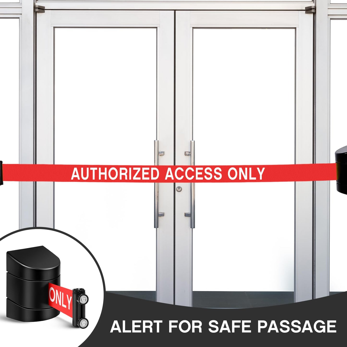 Barydat 16.4 ft Magnetic Retractable Wall Mount Barrier, Crowd Control Safety Belt with ABS Case for Grocery Retail Store Stadium(Authorized Access Only,Black,6 Pcs)