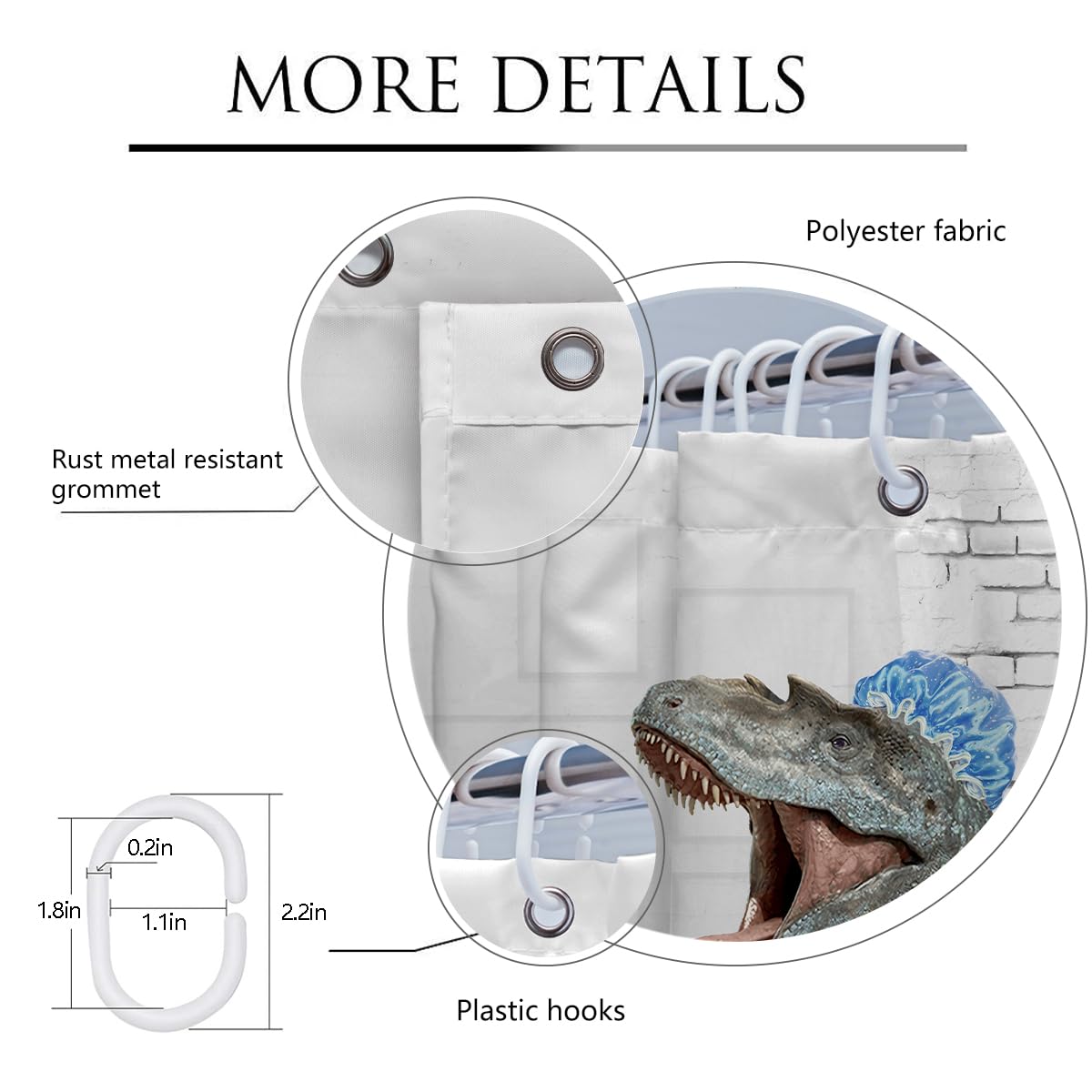 Coxila Kids Dinosaur Shower Curtain Funny Fun Dino Boy Cute Unique Toddler Adult Cartoon Silly Crazy Novelty Weird Cool Anime Monster Blue Bathroom 60 x 72 Inch Polyester Fabric 12 Pack Plastic Hooks