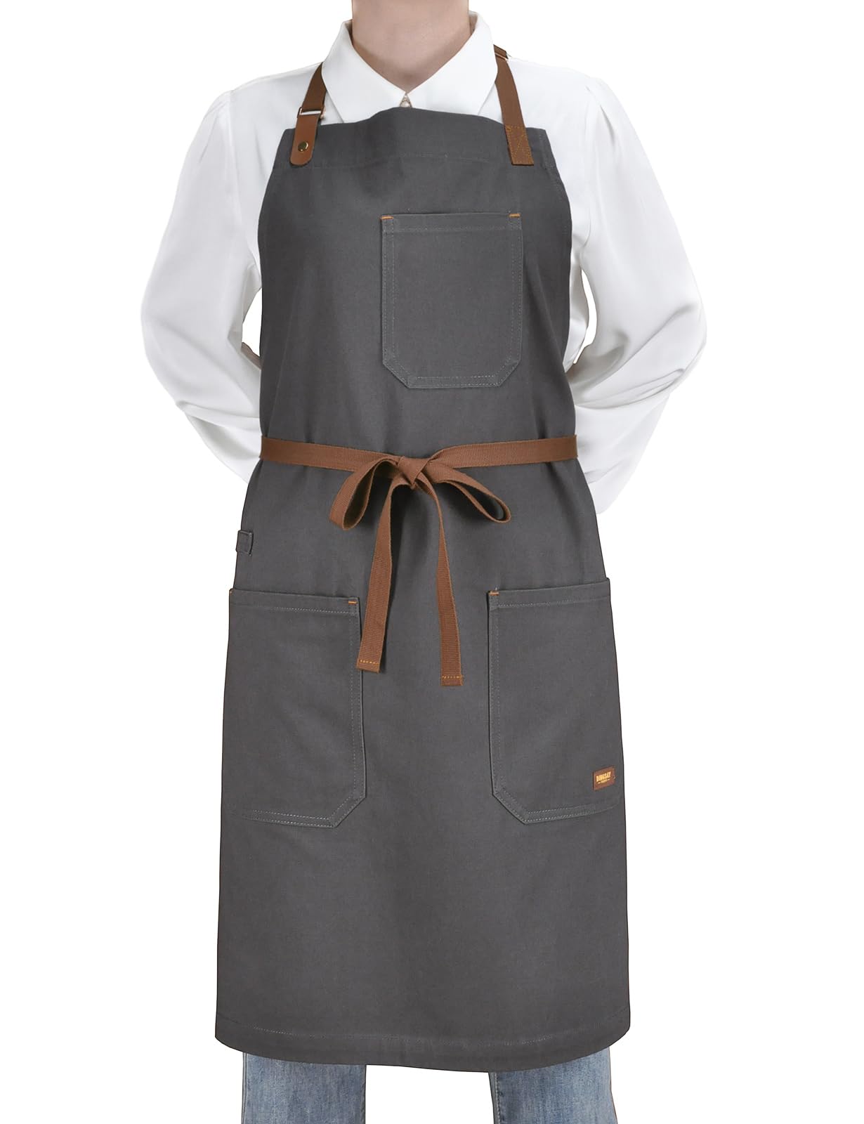 DingSay Trendy Professional Chef Apron for Men Women with Pockets, Bib Apron for Cooking Kitchen Grill BBQ, with Towel Loop and Adjustable Neck Strap (Dark Grey)