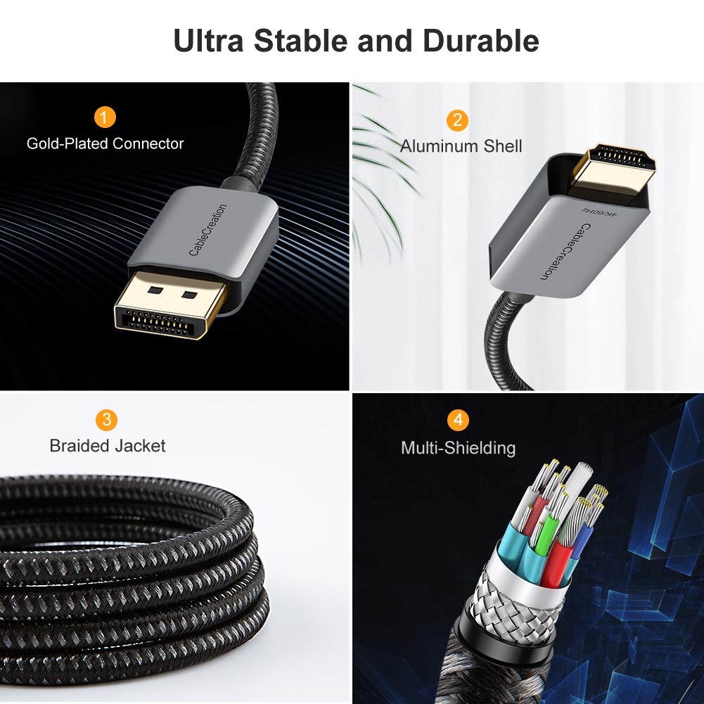 4K@60Hz 2K@144Hz 1080P@144Hz, 8FT 1.4 4K CableCreation Active DP to HDMI Cable HDR Unidirectional DisplayPort to HDMI