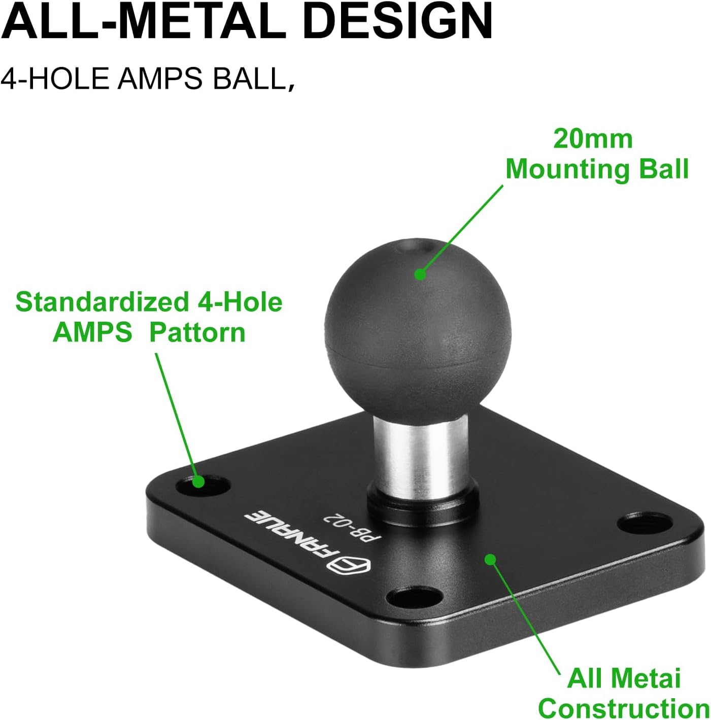 4-Hole 20mm (0.787 inches) 20mm FANAUE Aluminum AMPS Base Mount with Mounting Ball for Ball Mount arm