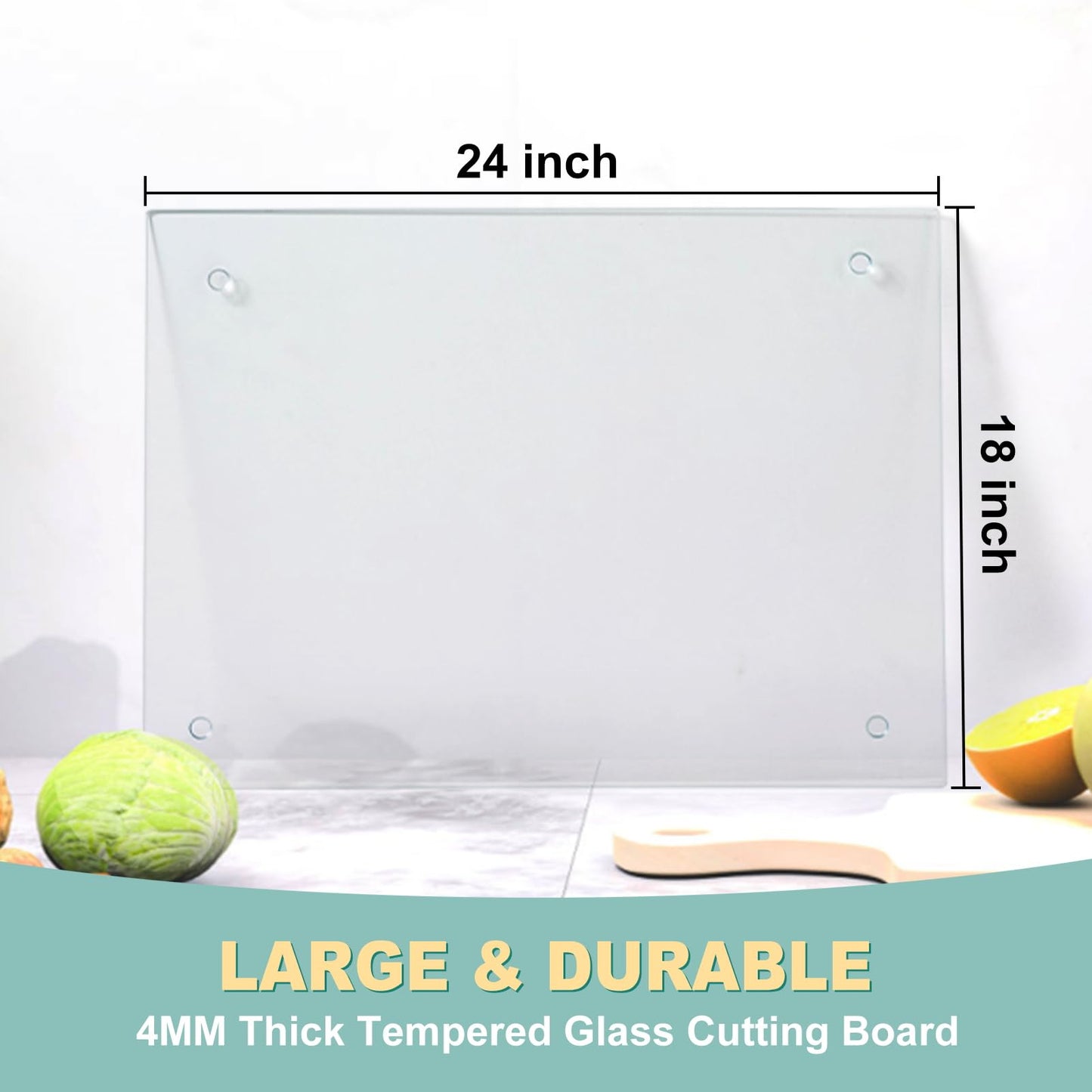 VASUHOME Large Tempered Glass Cutting Board for Kitchen - 18x24 Inch Clear Cutting Board for Countertop - Scratch, Heat, and Shatter Resistant - Easy to Clean and Durable