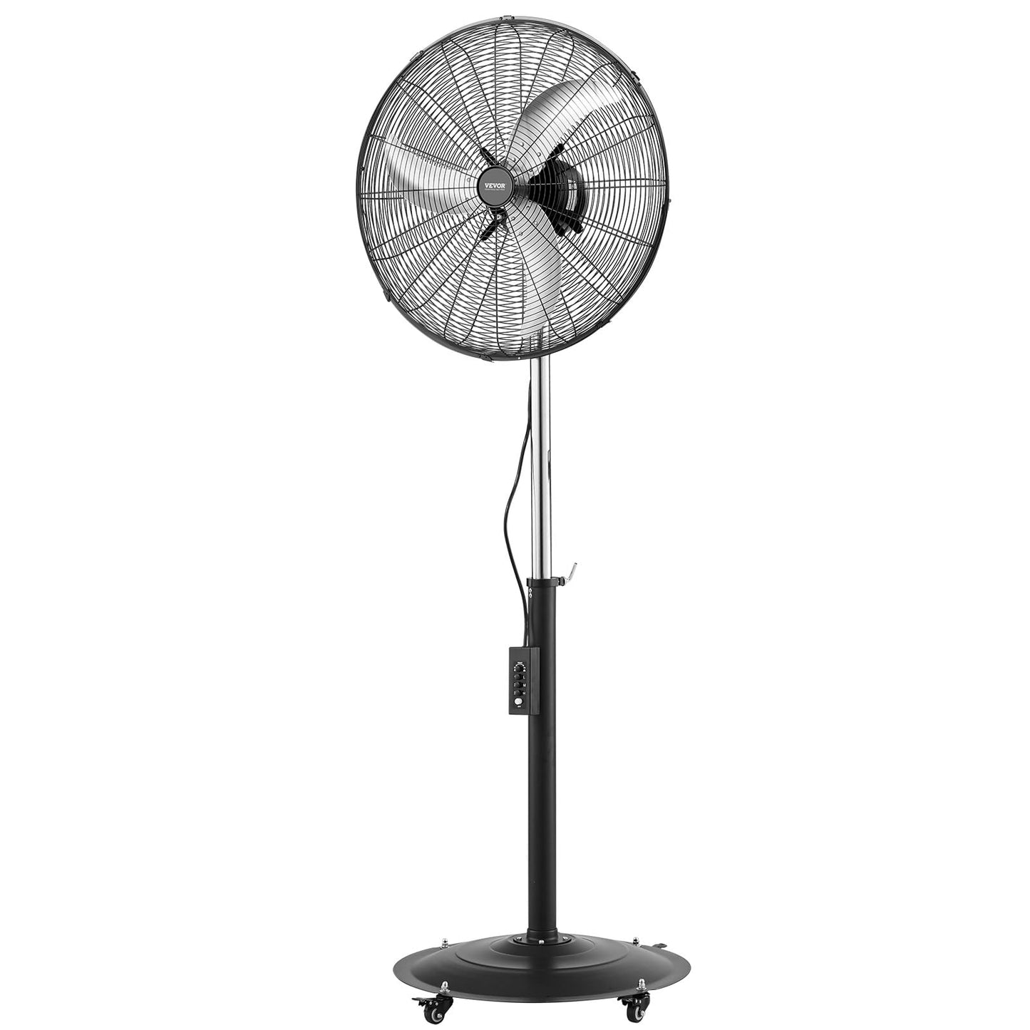 VEVOR 24-Inch High Velocity Pedestal Fan, 6800 CFM Industrial Standing Floor Fan with 85° Oscillating, 3-Speed Adjustable Height, IP44 Waterproof, Carbon Steel for Commercial, Garage, Workshop, Black