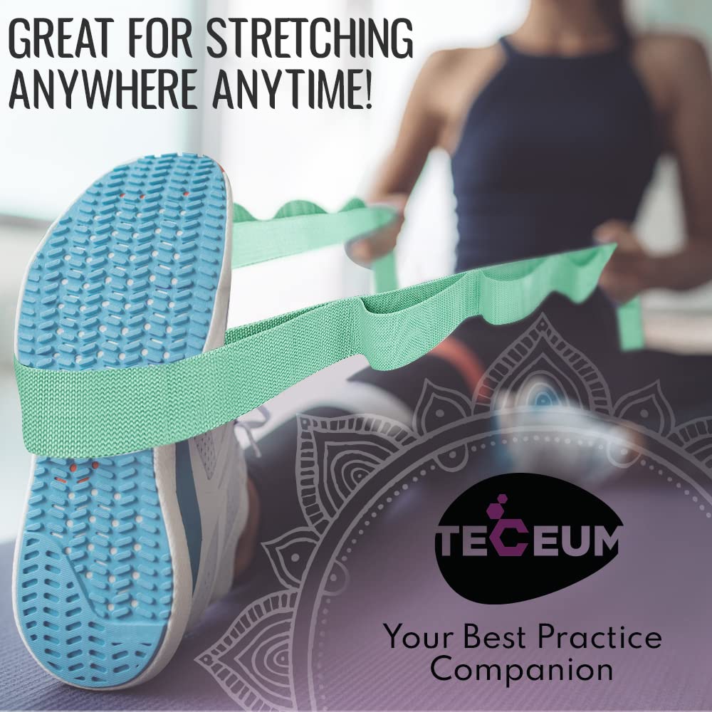 [NEW 2023] TECEUM Yoga Stretching Strap 10 Loops Non-Elastic Strap - Home Workout Stretch Strap for Physical Therapy, Yoga, Pilates plpr 1.5 in LtG