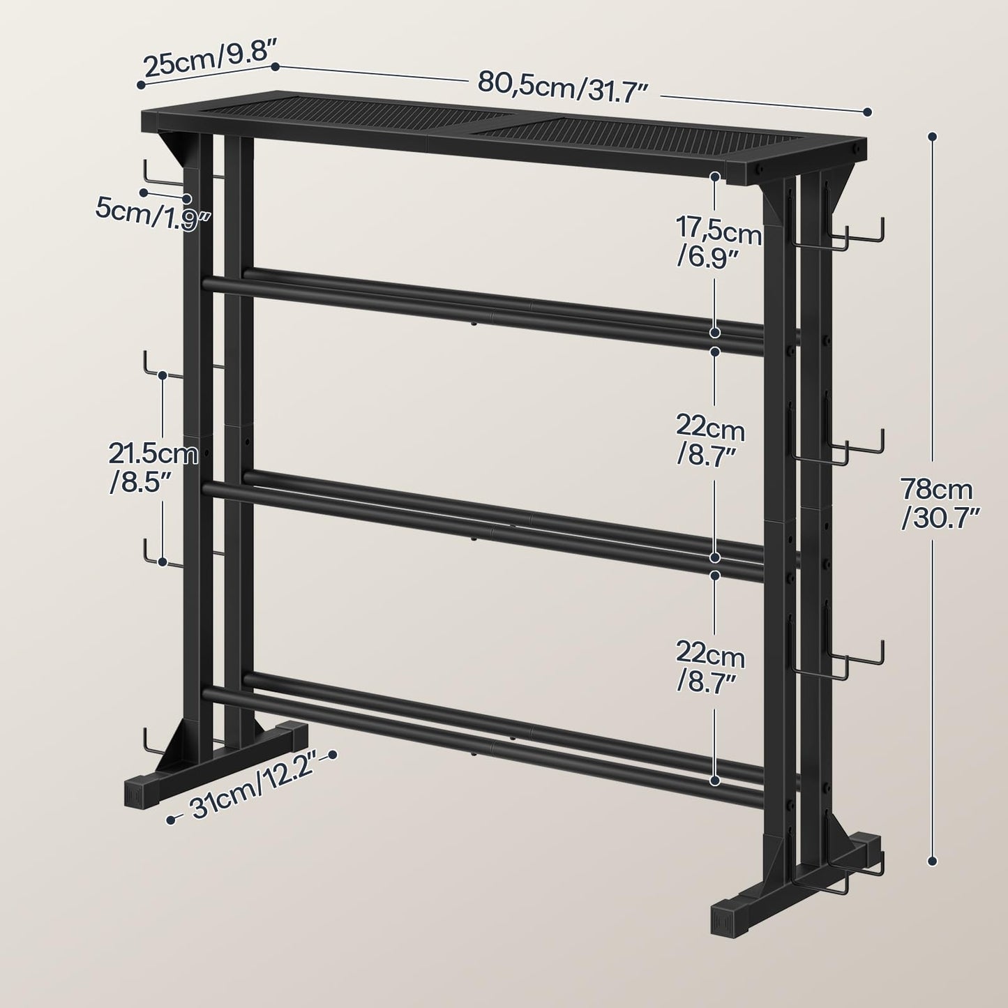 HOOBRO Dumbbell Rack - 4 Tiers Weight Rack for Home Gym, Heavy Duty Weight Storage Racks for Dumbells, Kettlebells, Barbells, Space-Saving Dumbbell Storage Stand Holder with Side Hooks, Black BK87CJ01N1