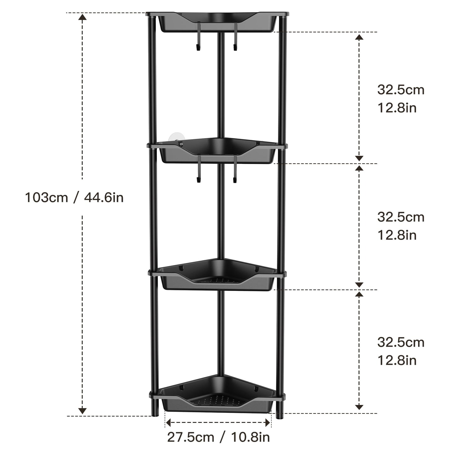 Orimade Rustproof 4 Tier Floor Standing Corner Shower Caddy Bundle with Round Adhesive Replacement Stickers