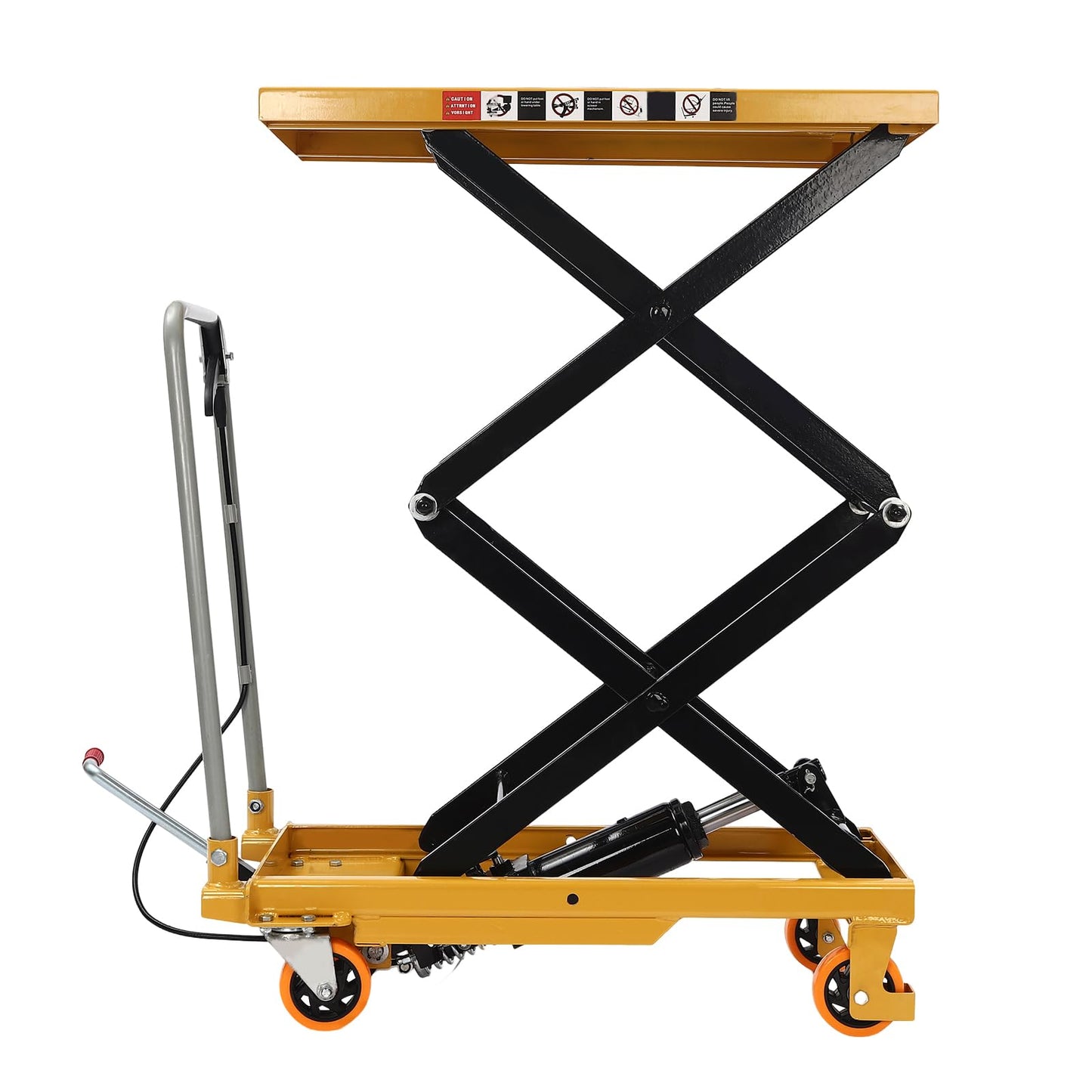 770lbs Double Scissor Hydraulic Lift Table Cart with 4 Wheels for Material Handling and Transportation, 51" Max. Lift Height Hydraulic Scissor Lift Table