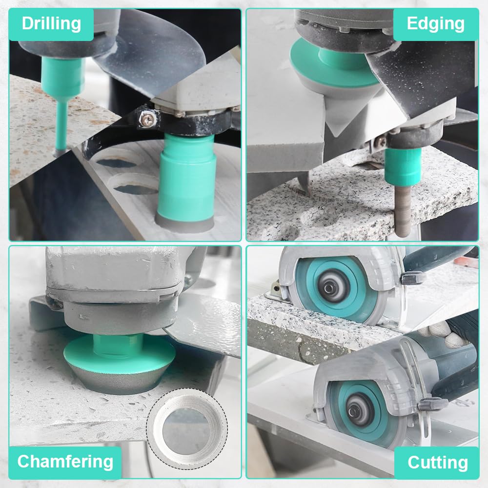 LEKOMESH Tile Hole Saw Kit - (6/8/10/25/35/50/65mm+10mm Finger Bit+50mm Chamfer Bit+Adapter) and 4.5 Inch Diamond Saw Blade Cutting Disc Wheel