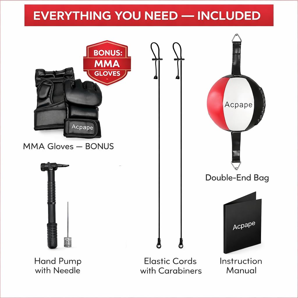 Acpape Double End Boxing Bag with Boxing Gloves - Premium Punching Bag for Speed and Reflex Training - Durable Boxing Bag for Home Workouts and Professional Training Sessions