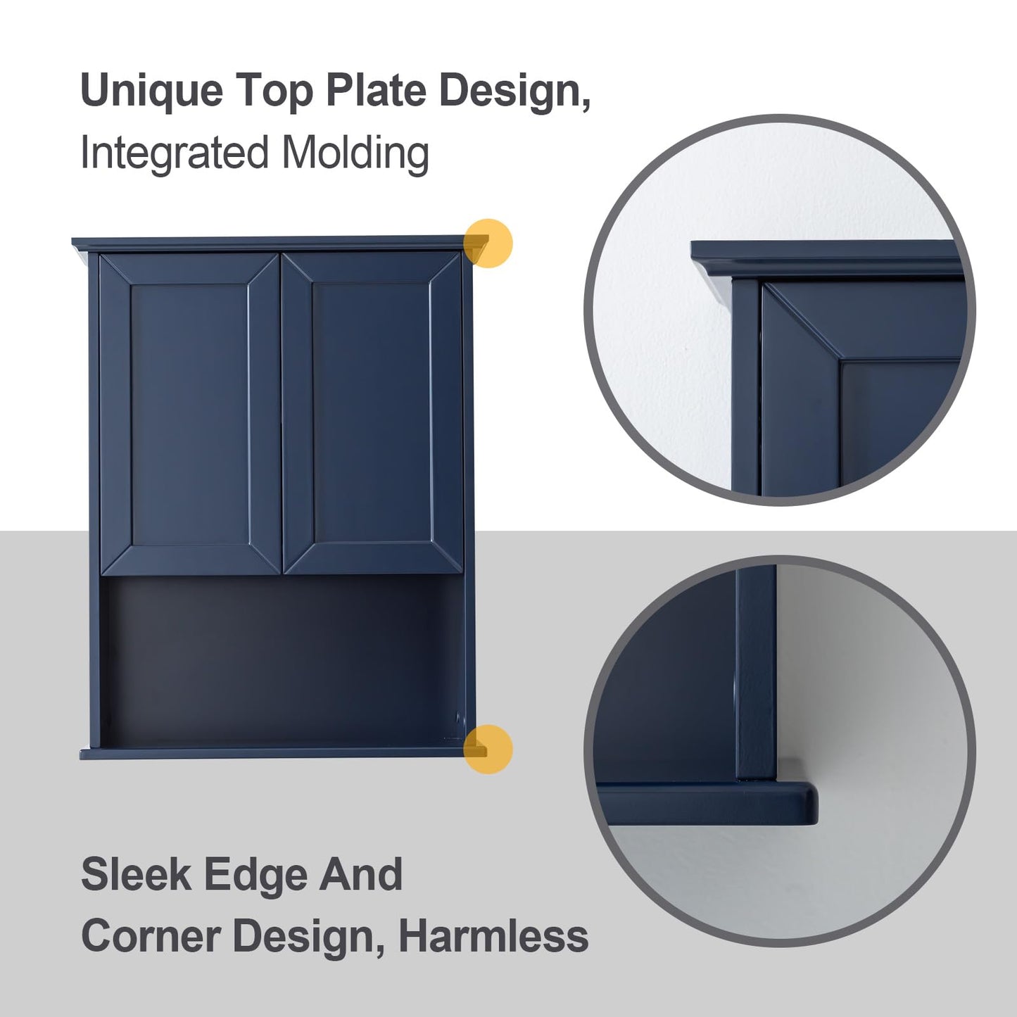 VANIRROR Navy Blue Bathroom Cabinet Wall Mounted with 2 Doors and Adjustable Shelf, 23"x29" Wooden Medicine Cabinet Over Toilet Storage Wall Hanging Cabinets for Bathroom,Bedroom,Kitchen,Laundry Room