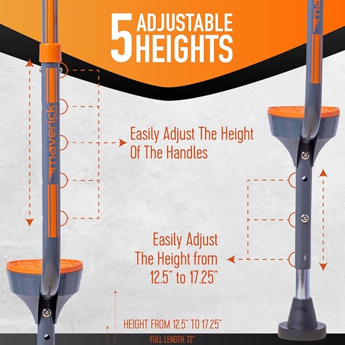 Flybar Maverick Walking Stilts for Kids - 5 Adjustable Height’s, Sturdy, Easy Assembly, Wide Non-Slip Rubber Bottom Tip, Foam Grips, Outdoor Toys for Kids 5+, 190 lbs