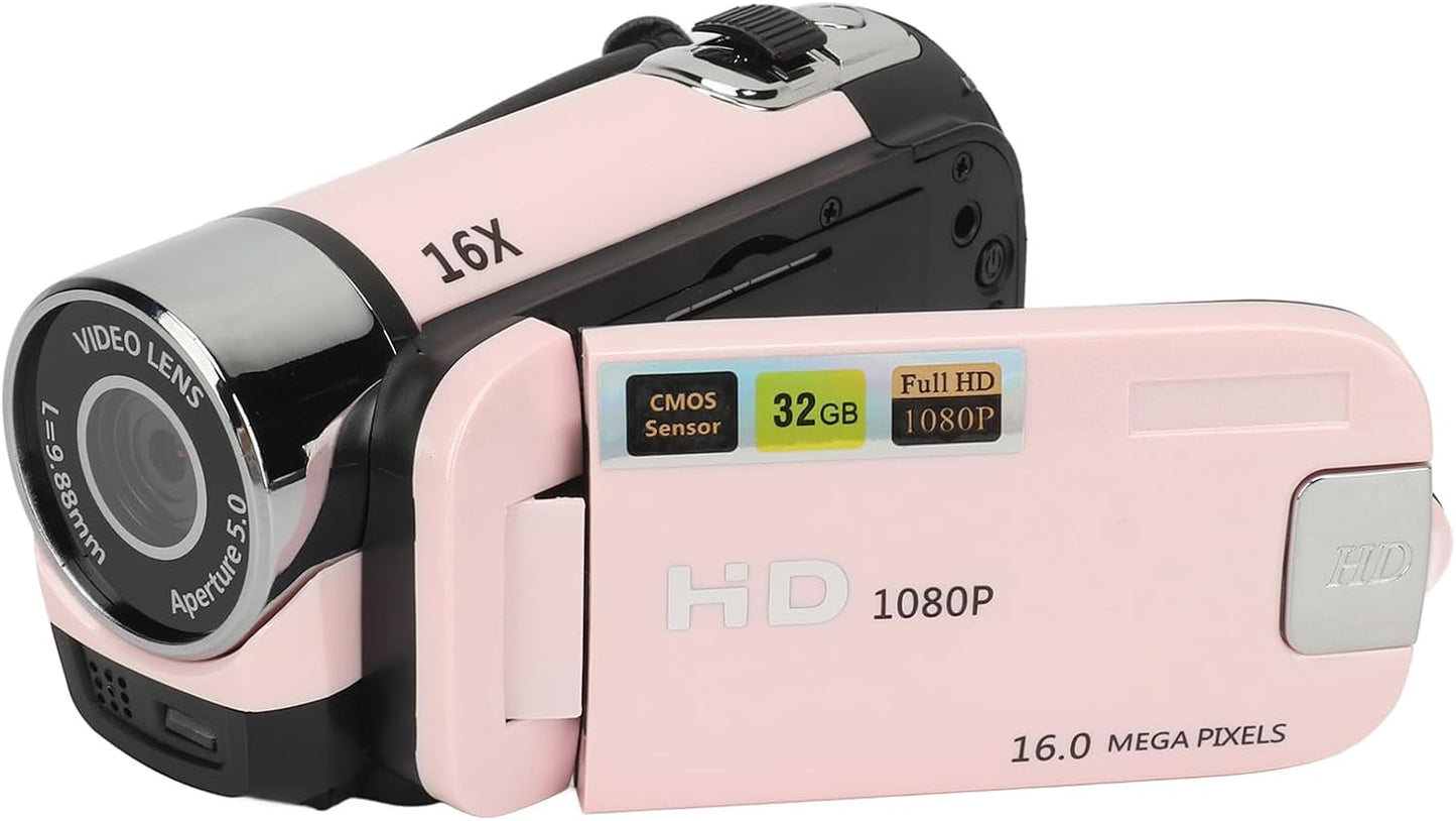 Focket 1080P 16MP 2.4in 16X 1020mAh 32GB Digital Camera, FHD Vlogging Camera with Flip Screen, Digital Zoom, Flash