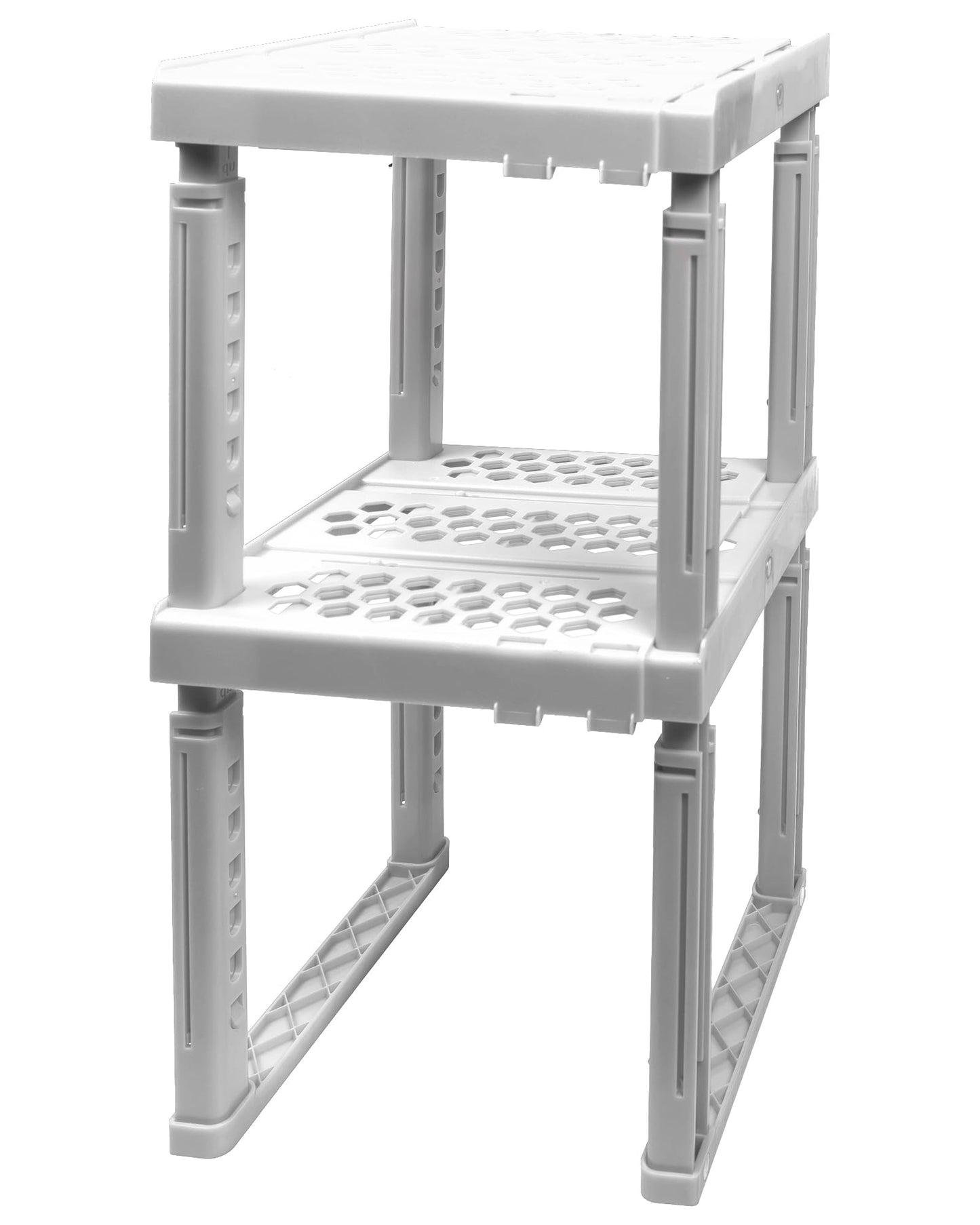ABLinox Locker Organizer Shelf， Adjustable Width and Height, Stackable, Ideal Locker Shelf for School, Office, Gym Lockers, or Even Kitchen Cabinets & Under Sink Organization (White 2 Pack)