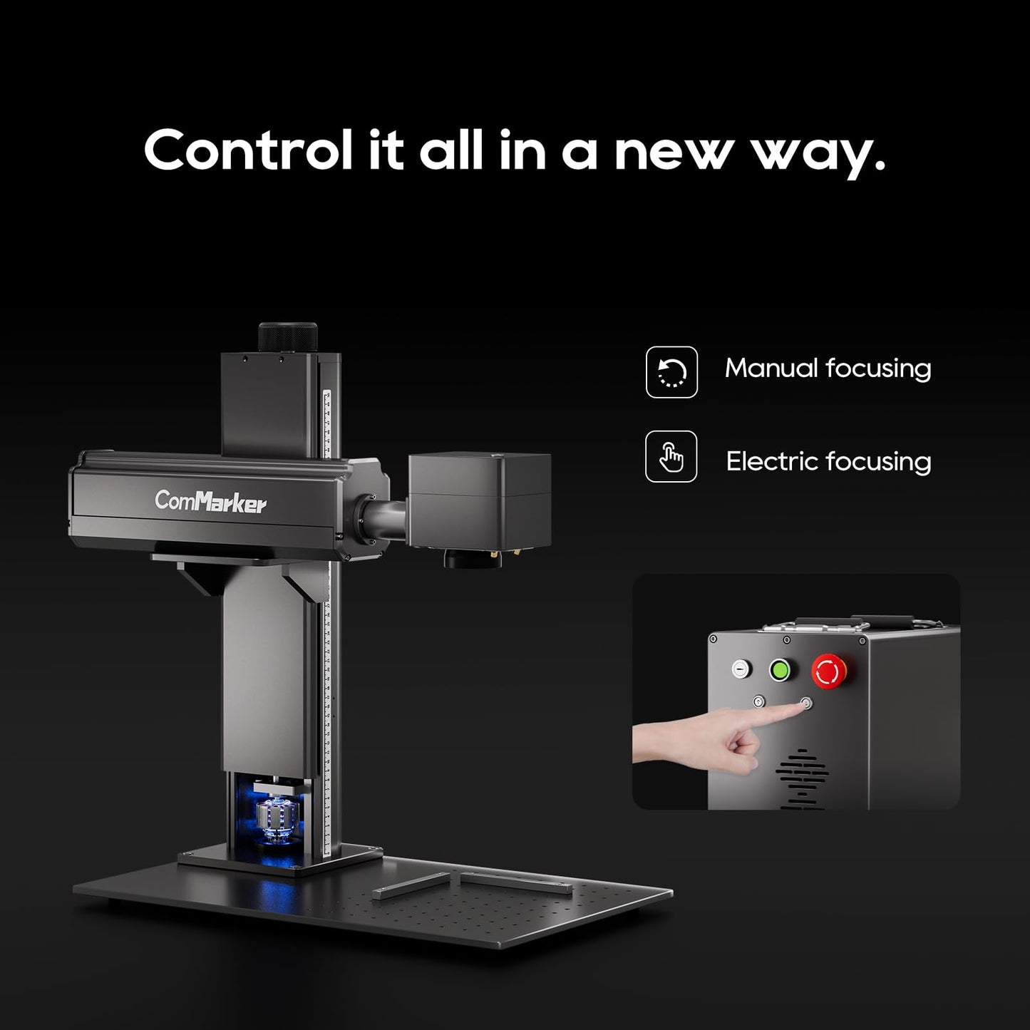 ComMarker Titan1 100W JPT Mopa Fiber Laser Engraving Machine with 2 Optional Lenses, Motorised Elevation, Colour Marking, Lightburn Compatible, Lasers for Metal, Plastic, Jewellery