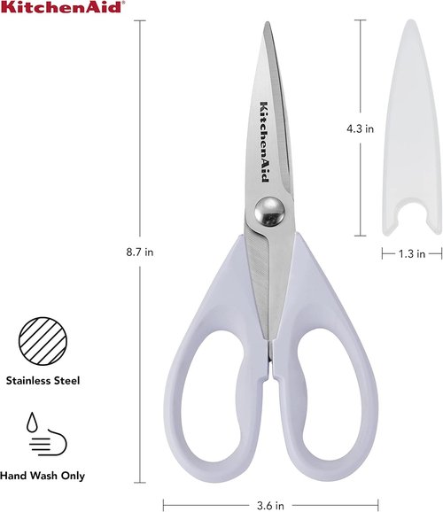 KitchenAid All-Purpose Kitchen Shears - Durable Stainless Steel Scissors with Soft Grip Handle | 8.72 Inch, Lavender Cream (Pack of 2)