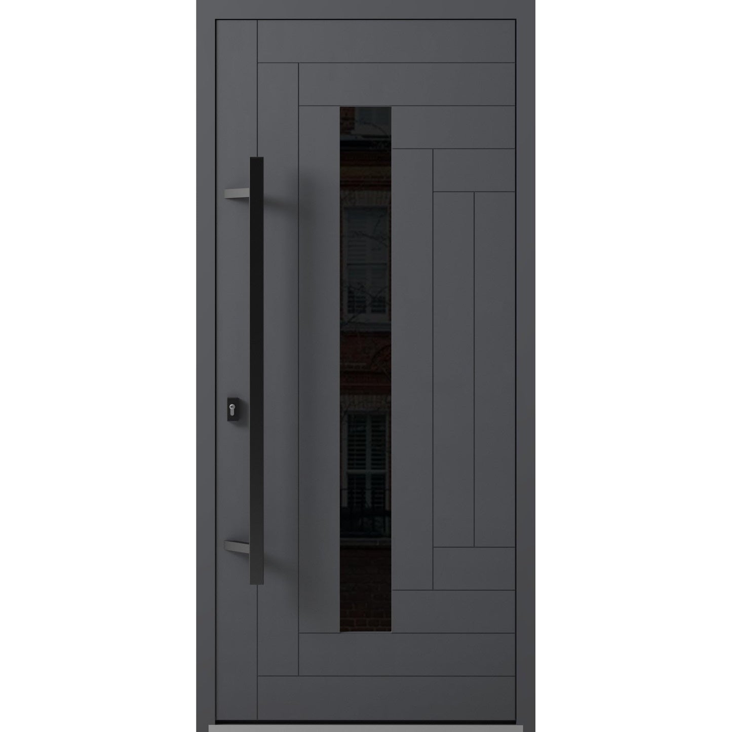 VDOMDOORS Front Exterior Prehung Steel Door/Ronex 0130 Grey/Entry Metal Modern Painted W36 x H80 Right Hand Inswing