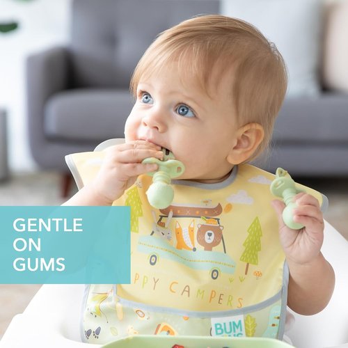 Bumkins Baby Utensils Set - Chewtensils Silicone Spoons & Fork for Self-Feeding | Sage Green, 6 Months+