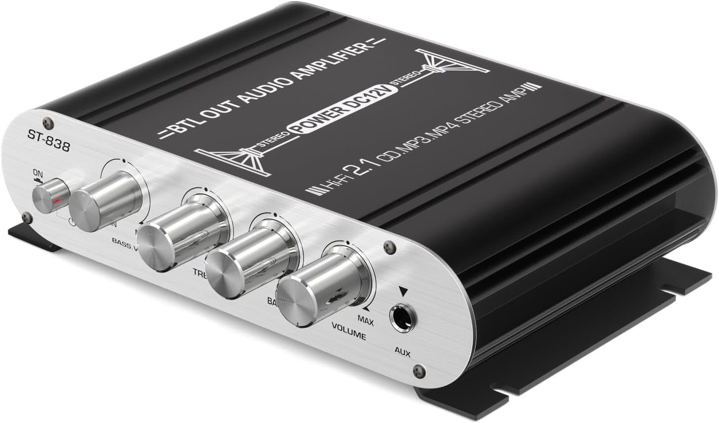 Facmogu ST-838 2.1 20Wx2+40W 80W Channel HiFi Stereo Subwoofer Amplifier, RMS Mini Digital Audio Power Amplifier