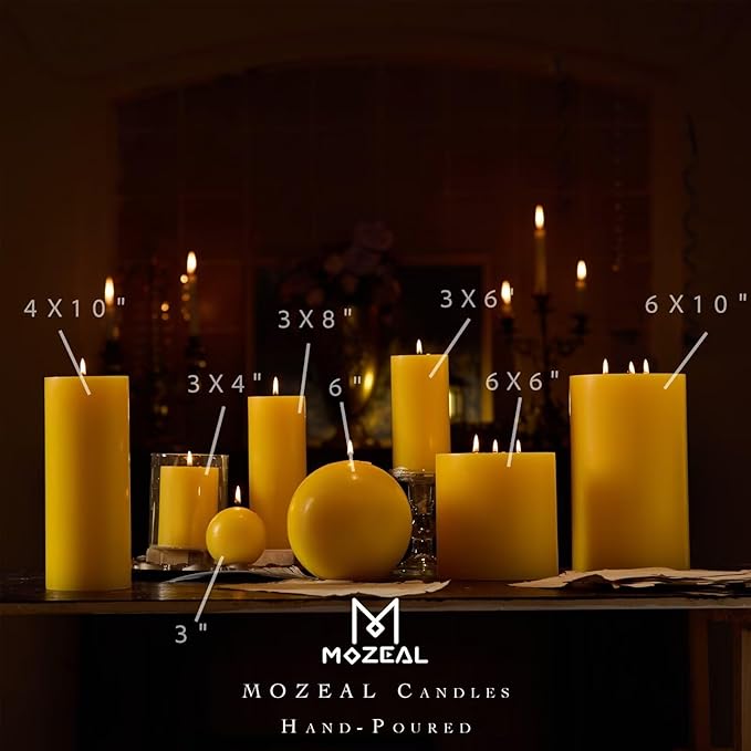 MOZEAL 3" x 6" Hand-Poured Unscented Candle,Dripless Pillar Candle Set of 3,Long Lasting Burning,Approx 120 Hours Burn Time,Rustic Country Style,for Wedding,Dinner,Christmas and Home Decor,Yellow