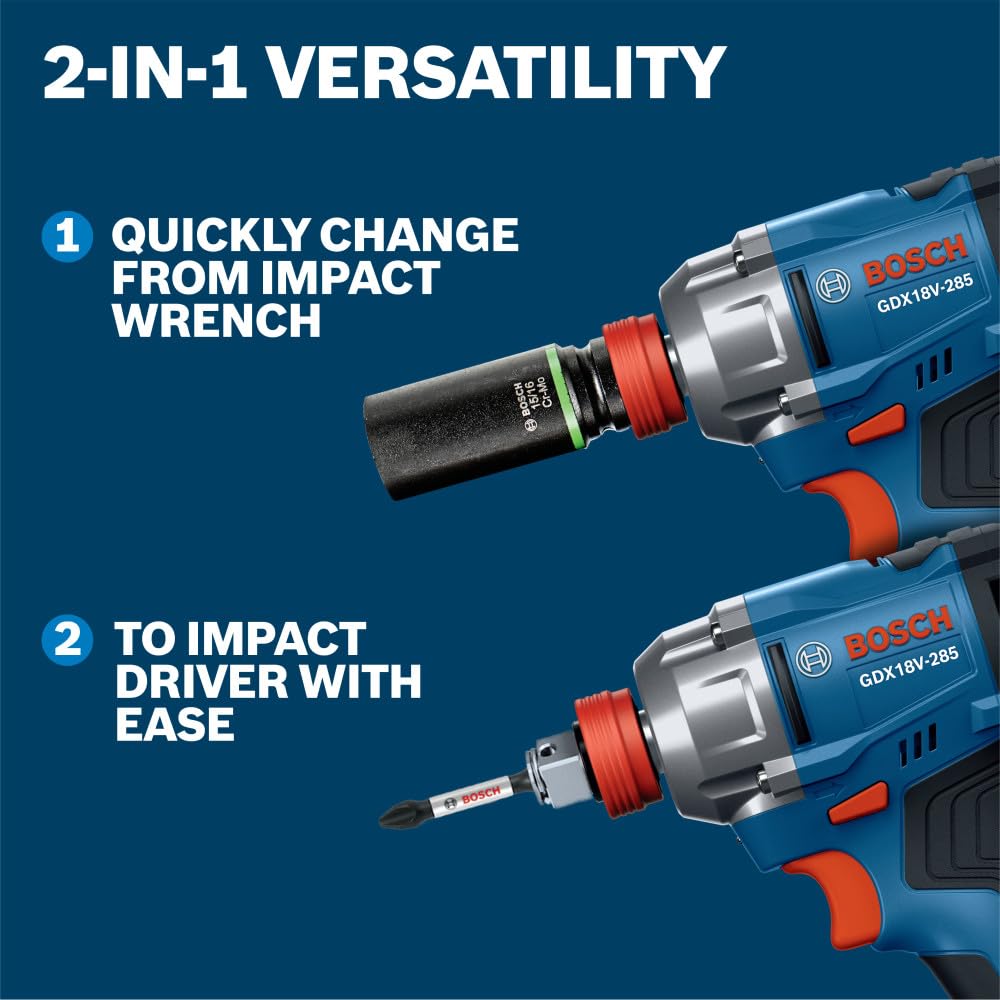 BOSCH GXL18V-241B22 18V 2-Tool Combo Kit - Includes 1/2 In. Hammer Drill/Driver, 2-in-1 Impact Driver/Wrench, (2) 2 Ah Batteries, Charger, Belt Clips, and Carrying Bag