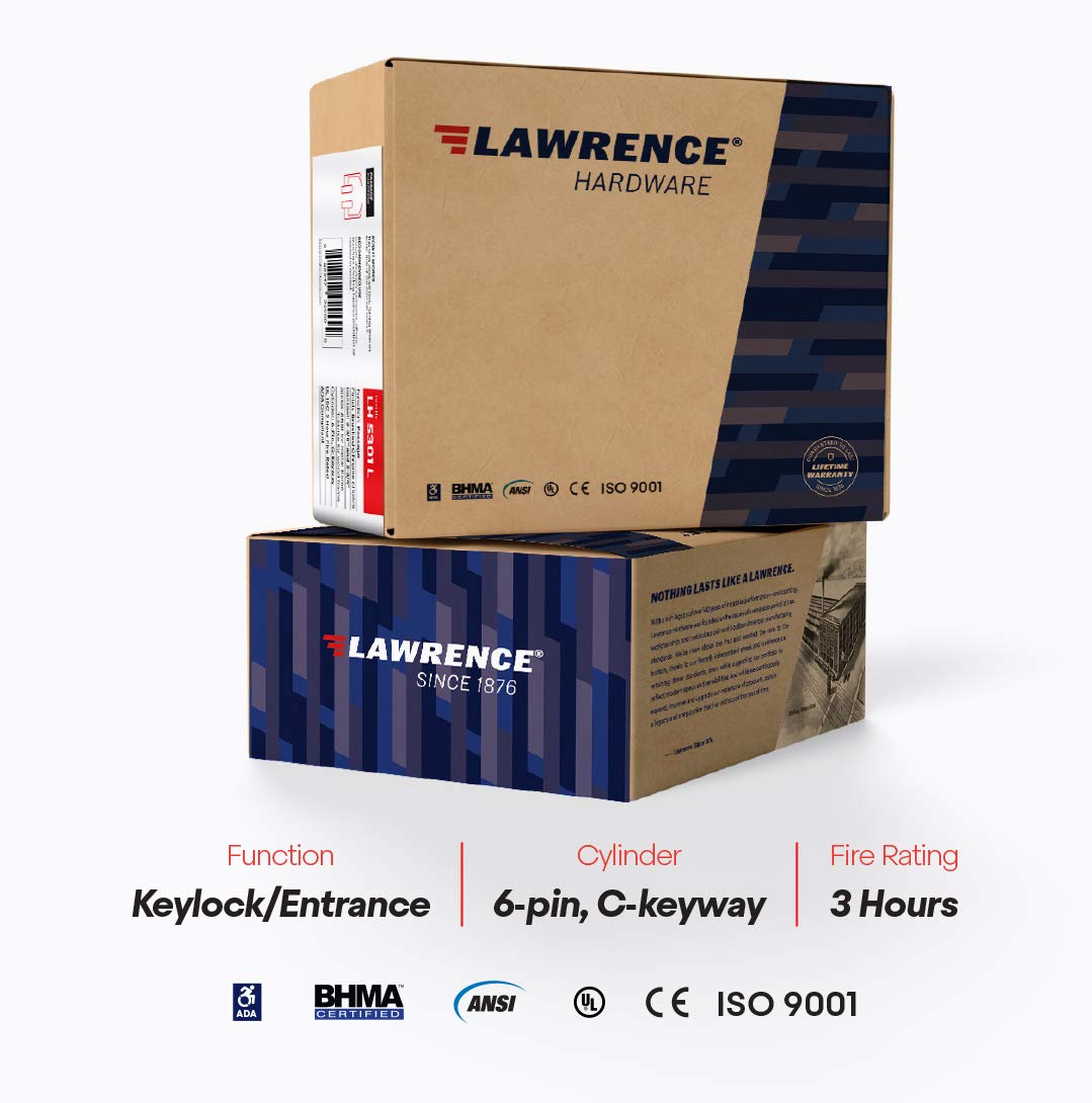 Lawrence Commercial Lever Door Lock - Heavy Duty Locking Commercial Door Handle Keyed Entry, Grade 2 Door Handle with Lock and Key - Brushed Chrome, Entrance/Keylock Function Embassy Series