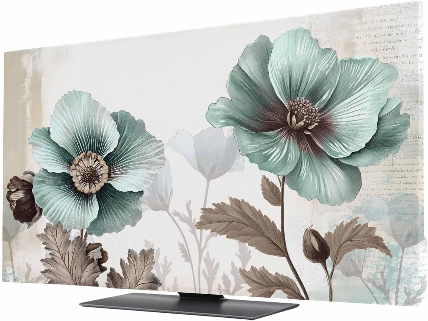 Singingin 85 Inch, Blue Broccoli TV Dust Cover Vintage Victorian Style Flowers Computer Monitor Cover Dustproof