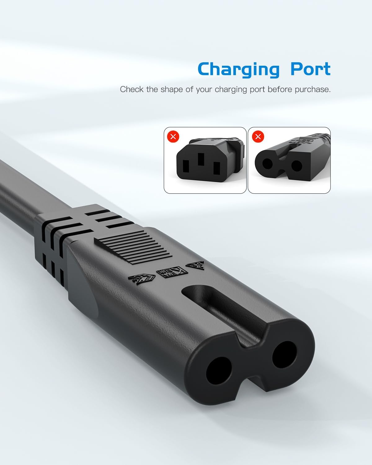 Superer 3Ft 8 (C7) 2 Figure Power Cord ETL Certified Universal Prong AC Replacement Cable for TV, Laptop, Game Console