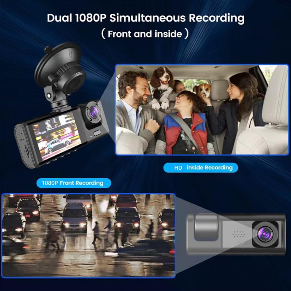 Shkalacar 3 3 Channel Dash Cam WIFI Cameras, Front Rear and Inside, Rearview Mirror Video Recording Camcorder Wide