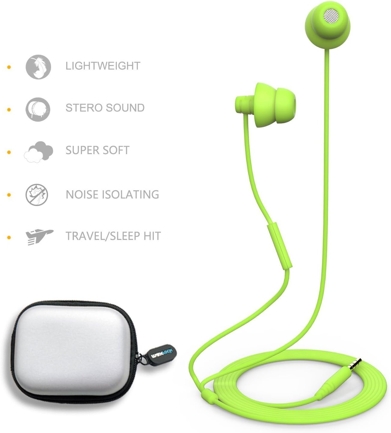 MAXROCK Mp3, 3.5mm, Wired Sleep Earphones Soft Sleep Earbuds Total Silicon Sleeping Headphones with in-line Mic