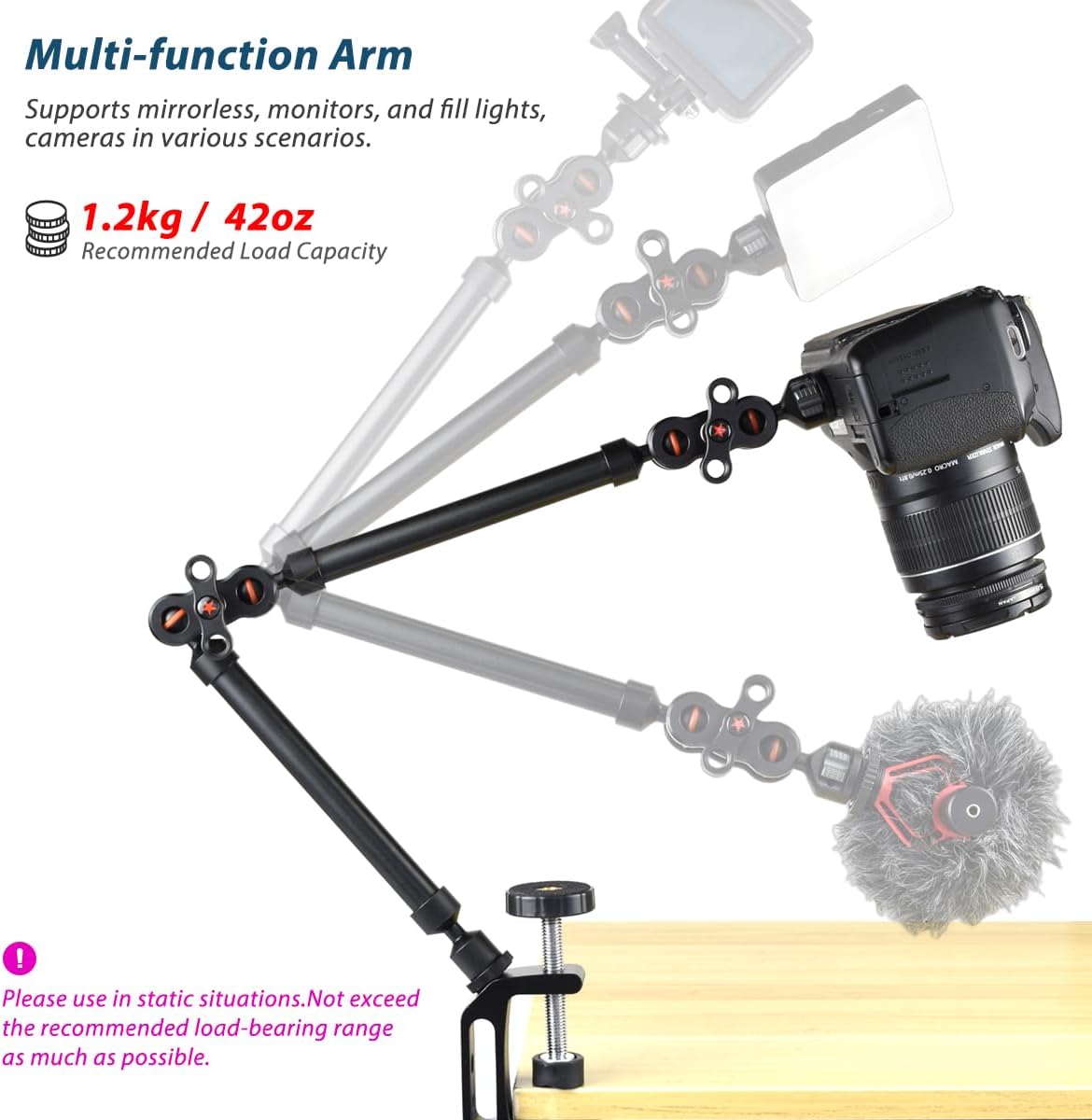 Akeipho 21"/53cm Adjustable Magic Arm with Super Clamp, Overhead Phone Mount, Heavy Duty Desk Camera Mount