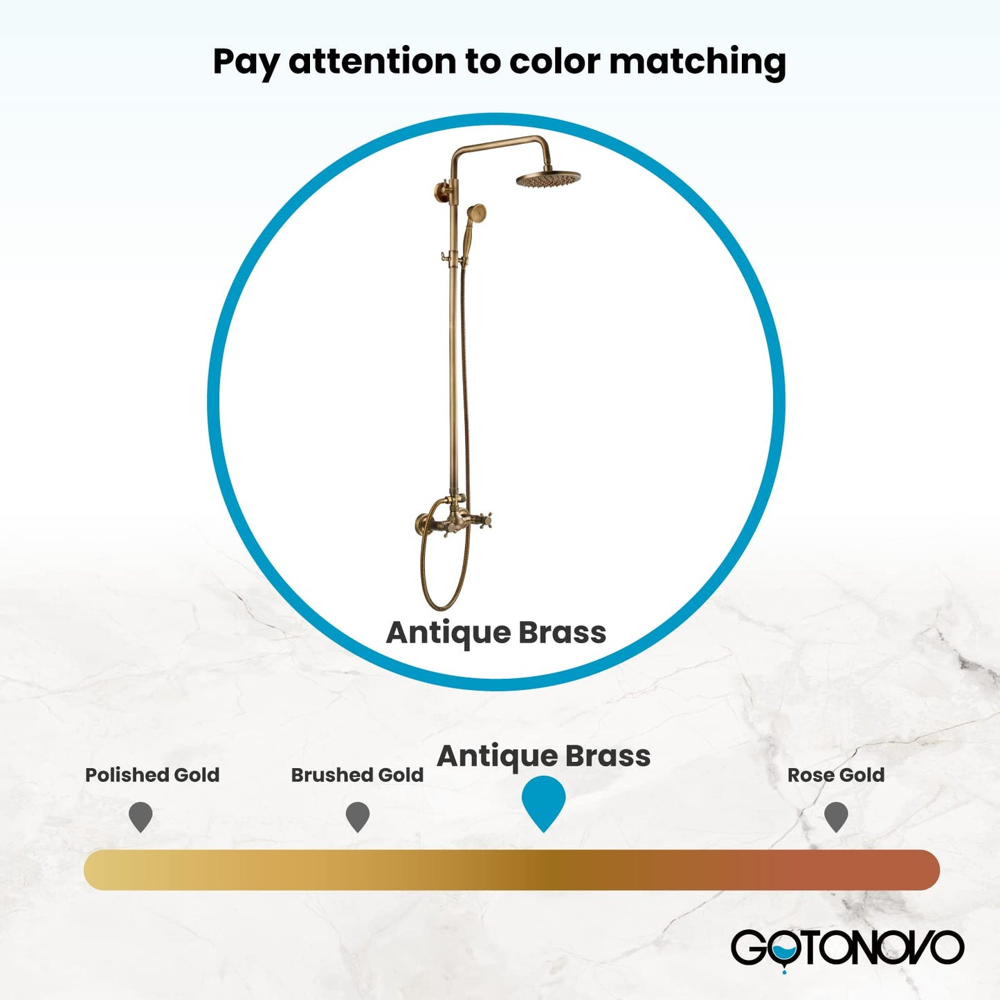 gotonovo Exposed Bathroom Shower Faucet Set Shower Fixture 8 Inch Rainfall Shower Head Handheld Shower Cross Handle Wall Mount 2 Functions Antique Brass