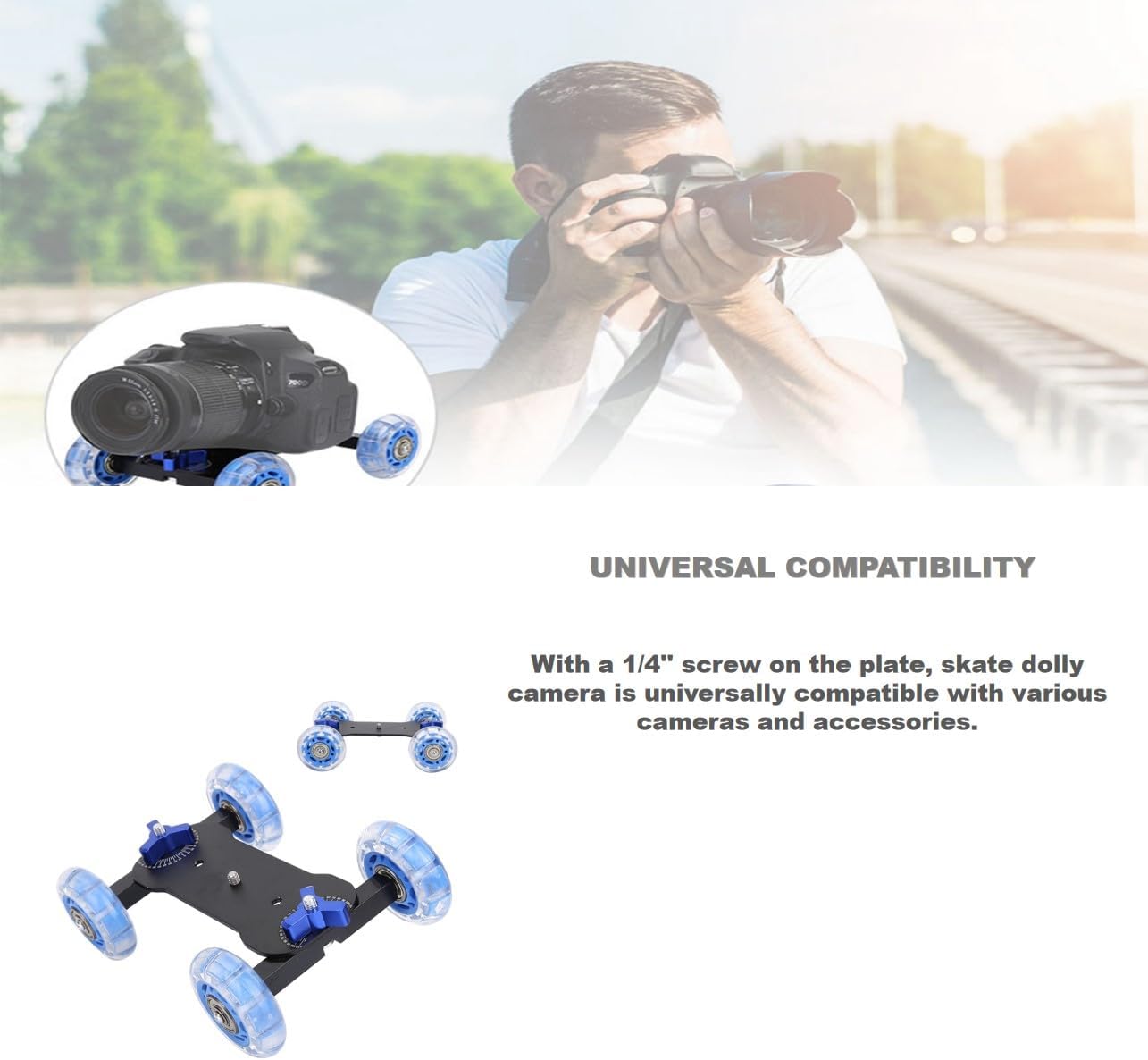 BONKZEBU Filmmakers Camera Dolly Skater Professional Rolling Cart Smooth Stable Movement Adjustable Platform DSLR