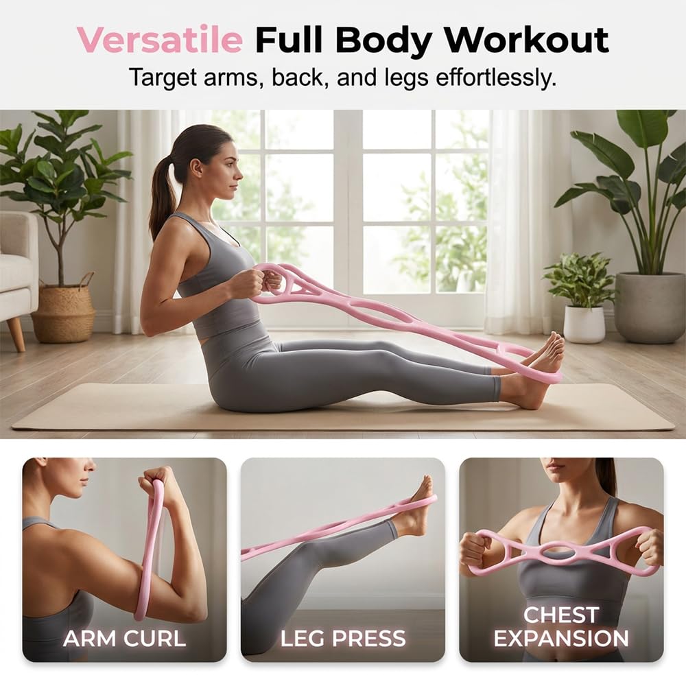 Figure 8 Resistance Band with Handles, 2026 New Resistance Bands for Women & Men, Workout Bands with Non-Slip Handles for Toning, Posture Correction, Home Gym, Yoga (Blue-2PCS)