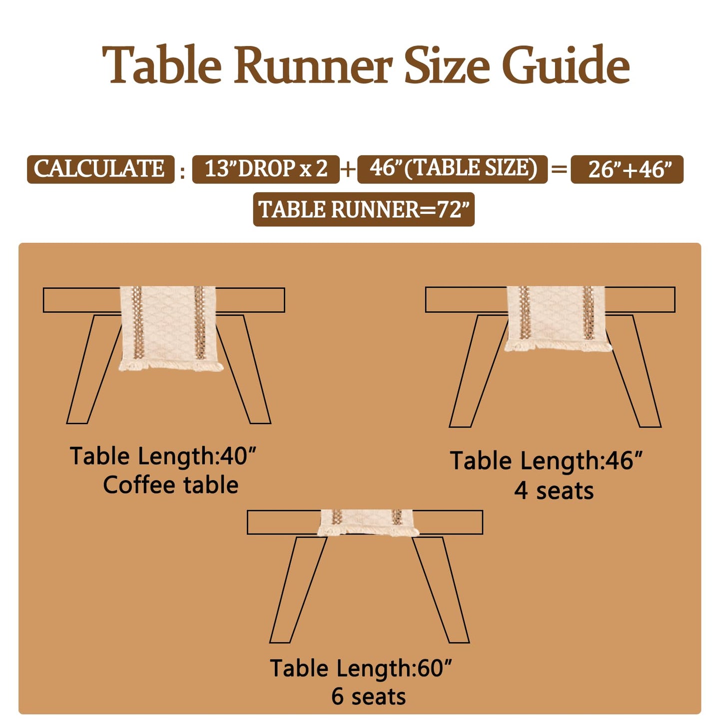 Niviy Boho Table Runner 90 Inches Long Summer Farmhouse Macrame Table Runner Cotton Linen Woven Table Runners for Fall Dining Table Home Baby Bridal Shower Decor , Beige & Brown