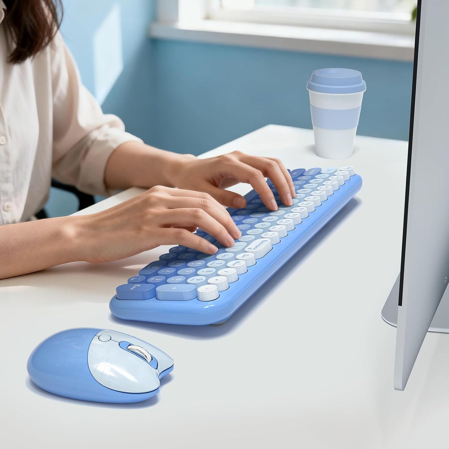 MOFII 2.4G Set, Wireless Keyboard and Mouse Combo, Full Size Retro Round Computer Keyboard and Mouse Plug and Play