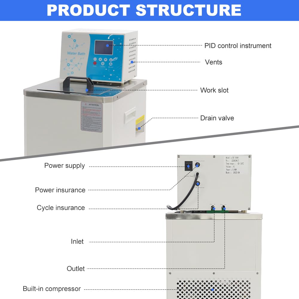 US In Stock -40℃ ~100℃ Laboratory Chiller Circulator 6L Chiller Lab Low Temperature Cooling Liquid Circulator Pump Chiller Lab Recirculating Chiller Water Bath Recirculating Water Cooling Chiller,110V