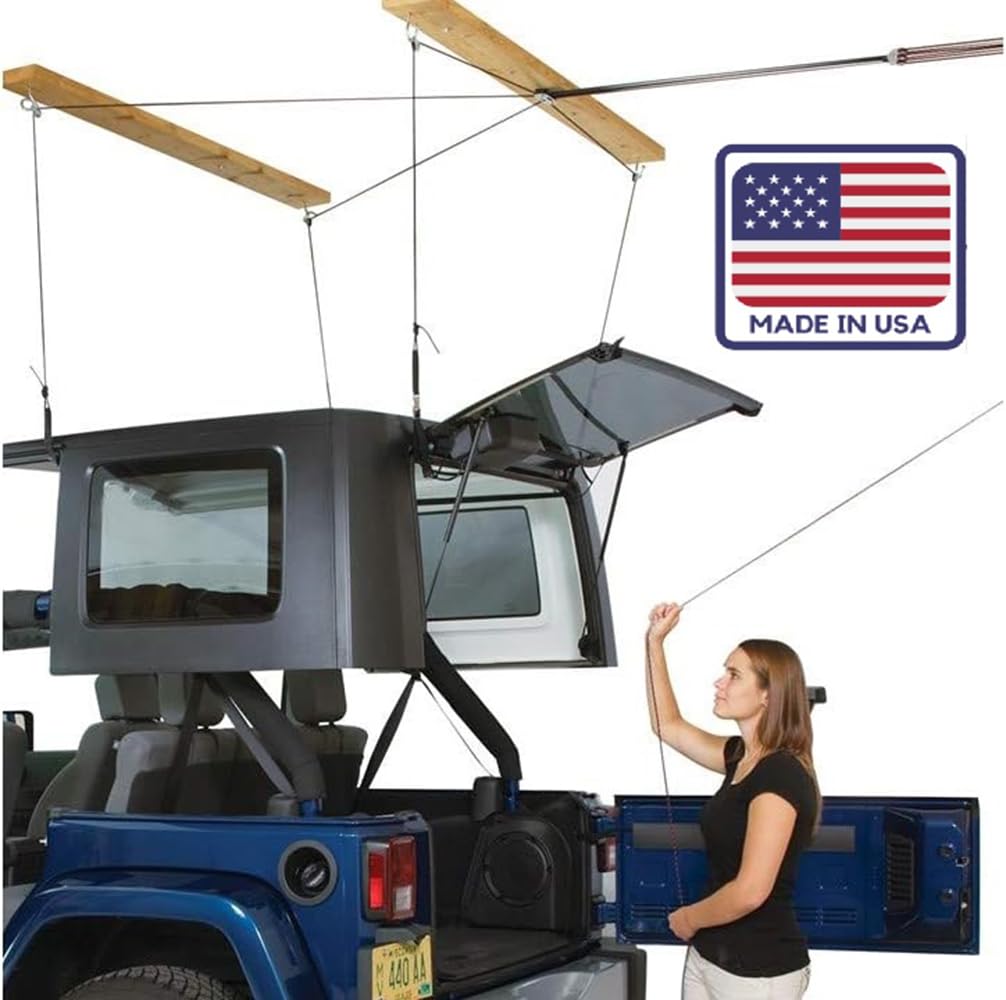 HARKEN - Jeep Hardtop Overhead Garage Storage Hoist for Jeep Wrangler, Gladiator, Ford Bronco, Self-Leveling, Safe Anti-Drop System, Easy One-Person Operation, 45-145lb Capacity - 7803.16JEEP6T