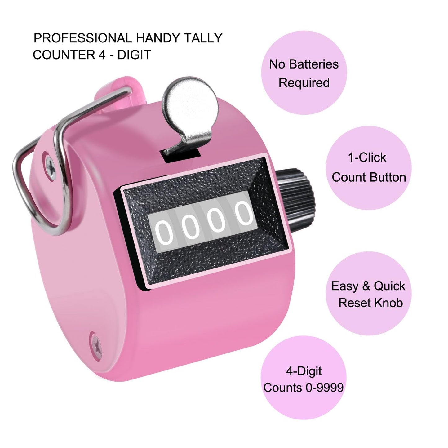 Clicker Counter Handheld Tally Counter 4-Digit Number Counter, 2 Pack Hand Mechanical Counters Clickers Pitch Umpire Click Counter for Coaching, Knitting, People, Lap, Fishing, Golf, (Pink White)