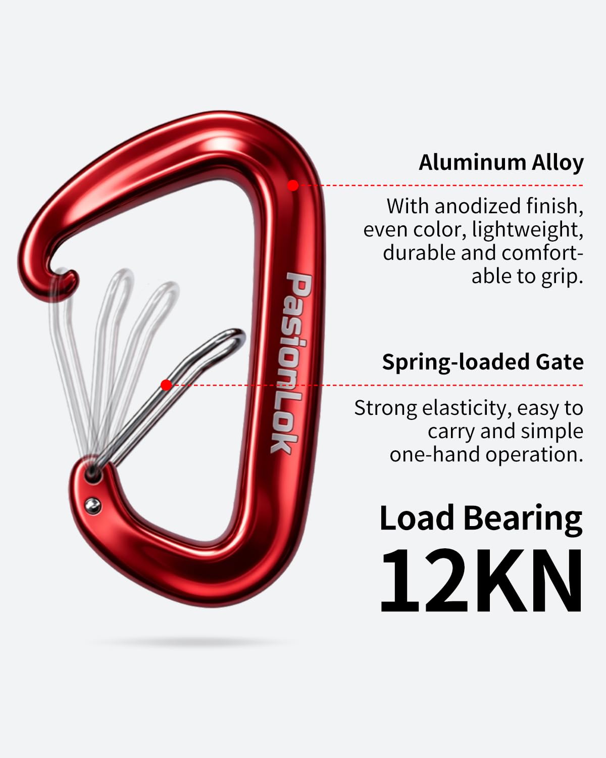 PasionLok Carabiner Clips Heavy Duty 12KN, 2 Pack Aluminum Carabiner Keychain, Small D Ring Hook for Hammock Camping Essentials, Backpack Key Ring Clip, Dog Leash, Multi Color