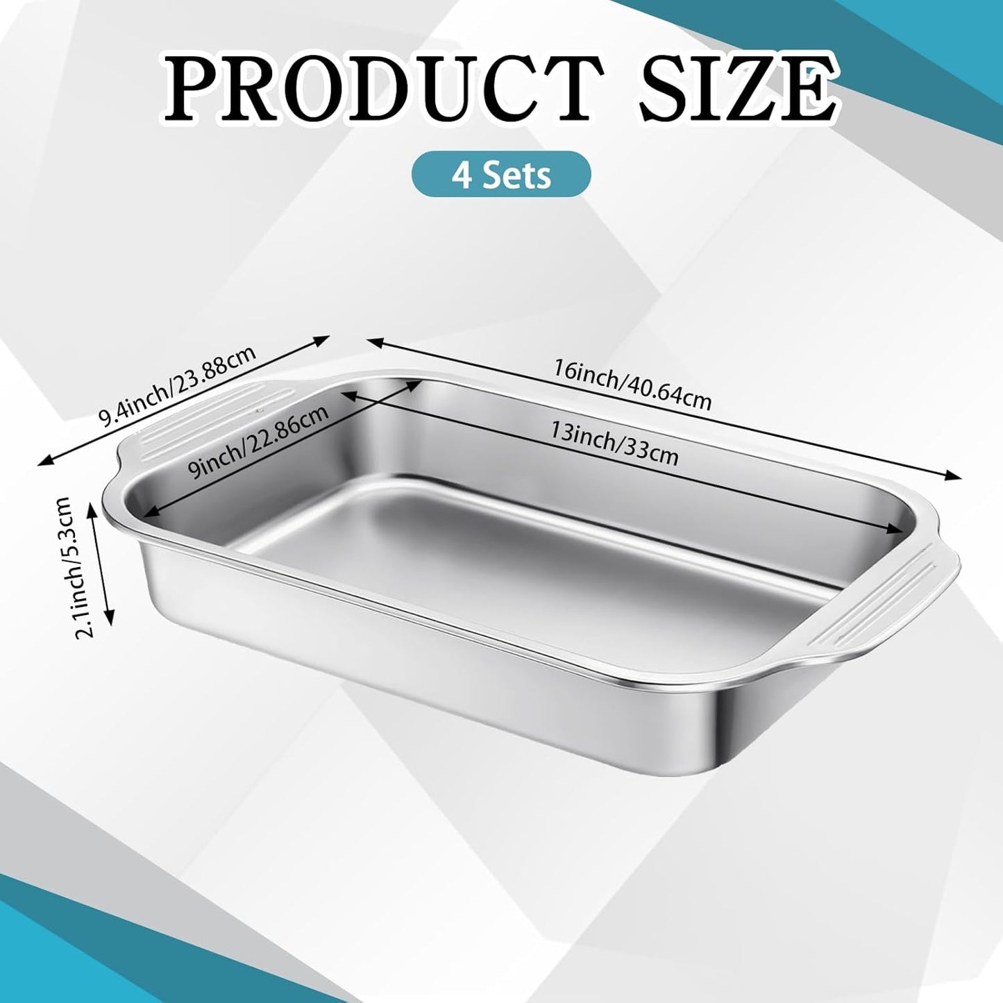 Skiennix Stainless Steel Cake Pan Set - 9 x 13 Inch Baking Dish with Handles for Versatile Cooking