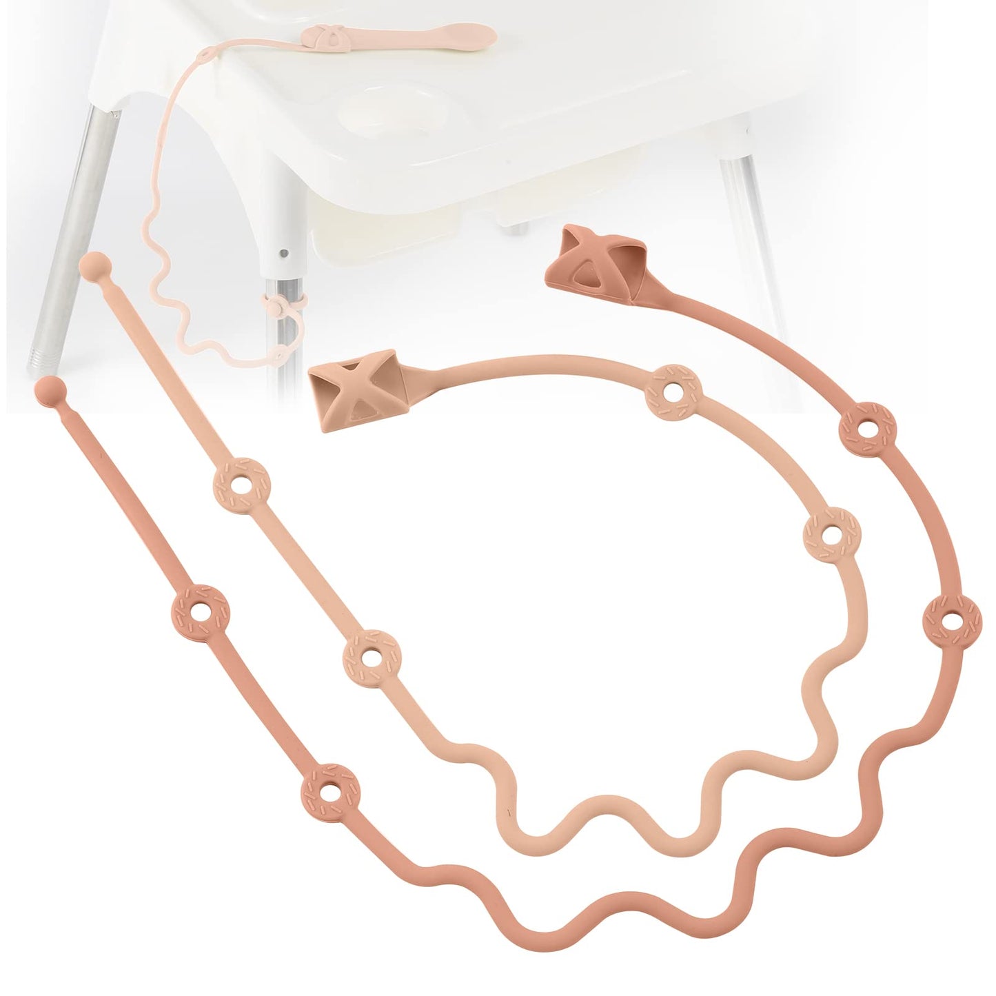 SMAutoLife Toddler Utensils，Silicone Stretch Lids for fork and spoon,Holder Strap Food Grade Silicone Keep Fork and Spoon Off The Floor Great for Baby and Kids Dishwasher Safe （Apricot and Orange)
