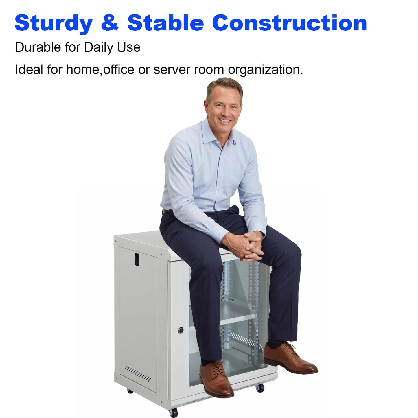 12U Wall-Mount & Rolling Network Cabinet for 19" Rack Equipment – Locking Tempered Glass Door, Ventilated Side Panels, Adjustable Rails, Fan Ready, Cable Management, Heavy-Duty Steel