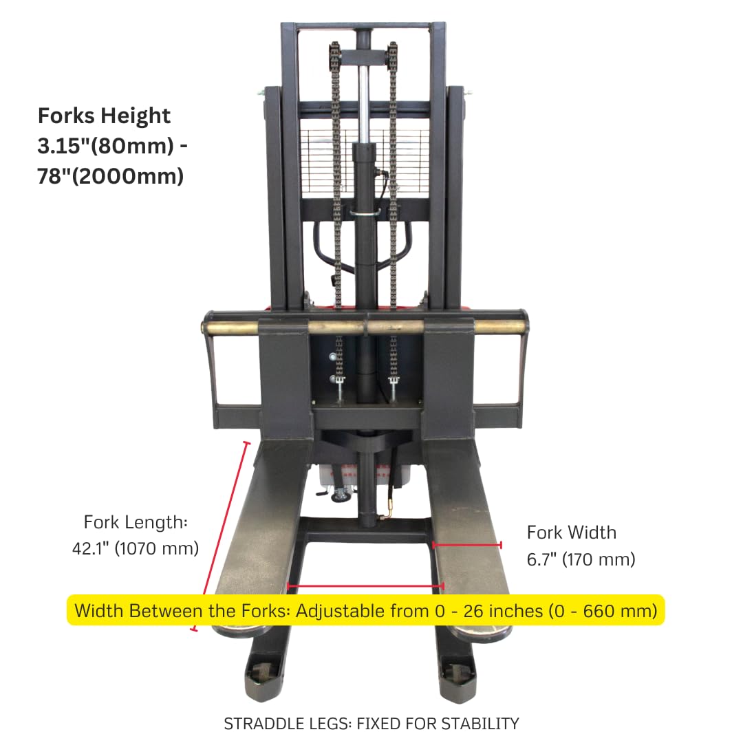 SUNMAX Semi-Electric Pallet Stacker with Fixed Straddle Legs, 3300 lbs Capacity, 78" Lifting Height