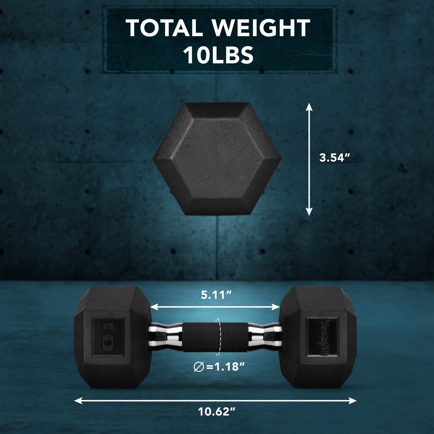 Yes4All Hex Dumbbell Rubber Grip - Premium heavy weight Dumbbell - 10lbs