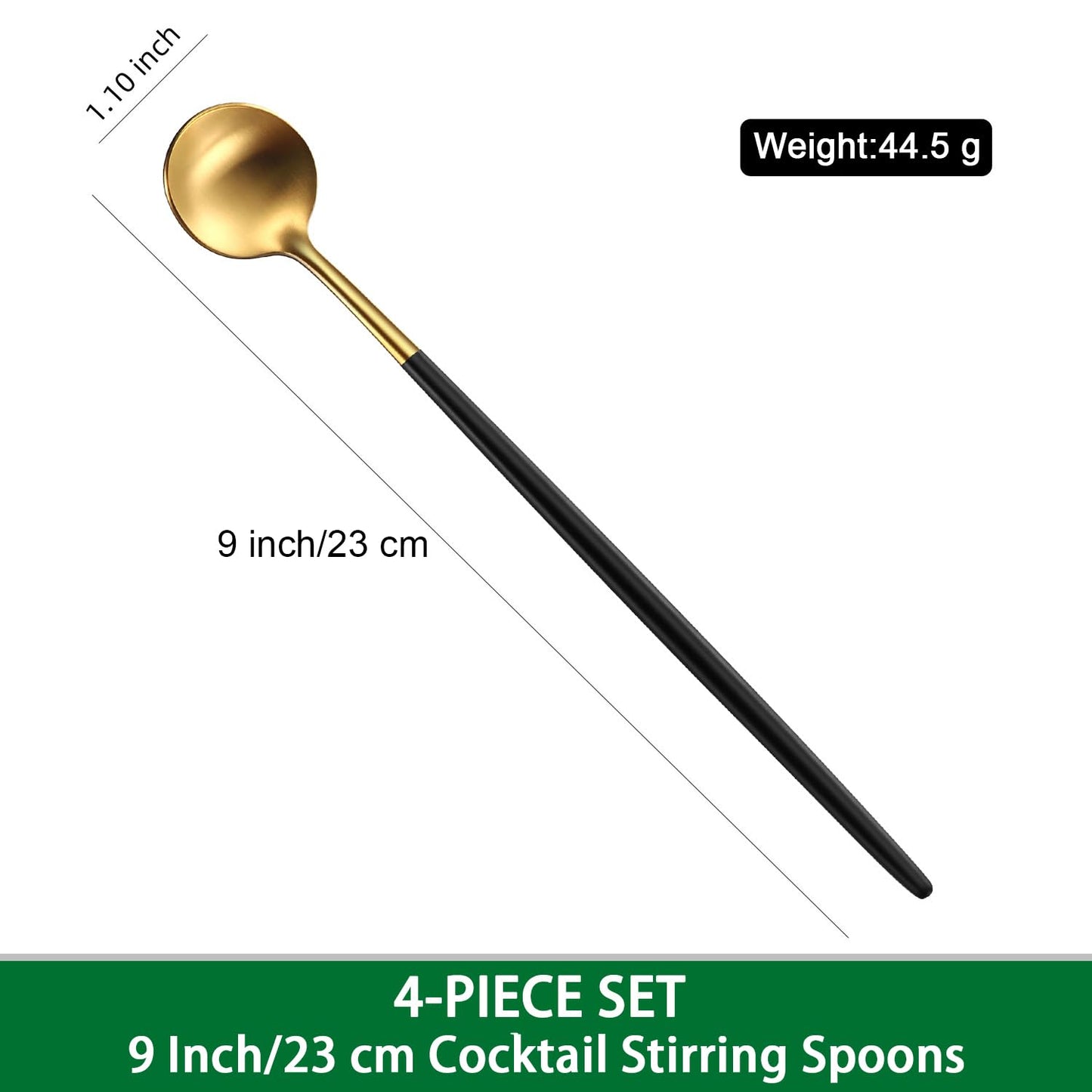 DEHOV 4 PCs 9 Inches Brush Gold Stainless Steel 304 Iced Tea Spoons With Black Handle,Long Handle Coffee Stirring Spoon,SS18/10 Long Latte Spoons Set