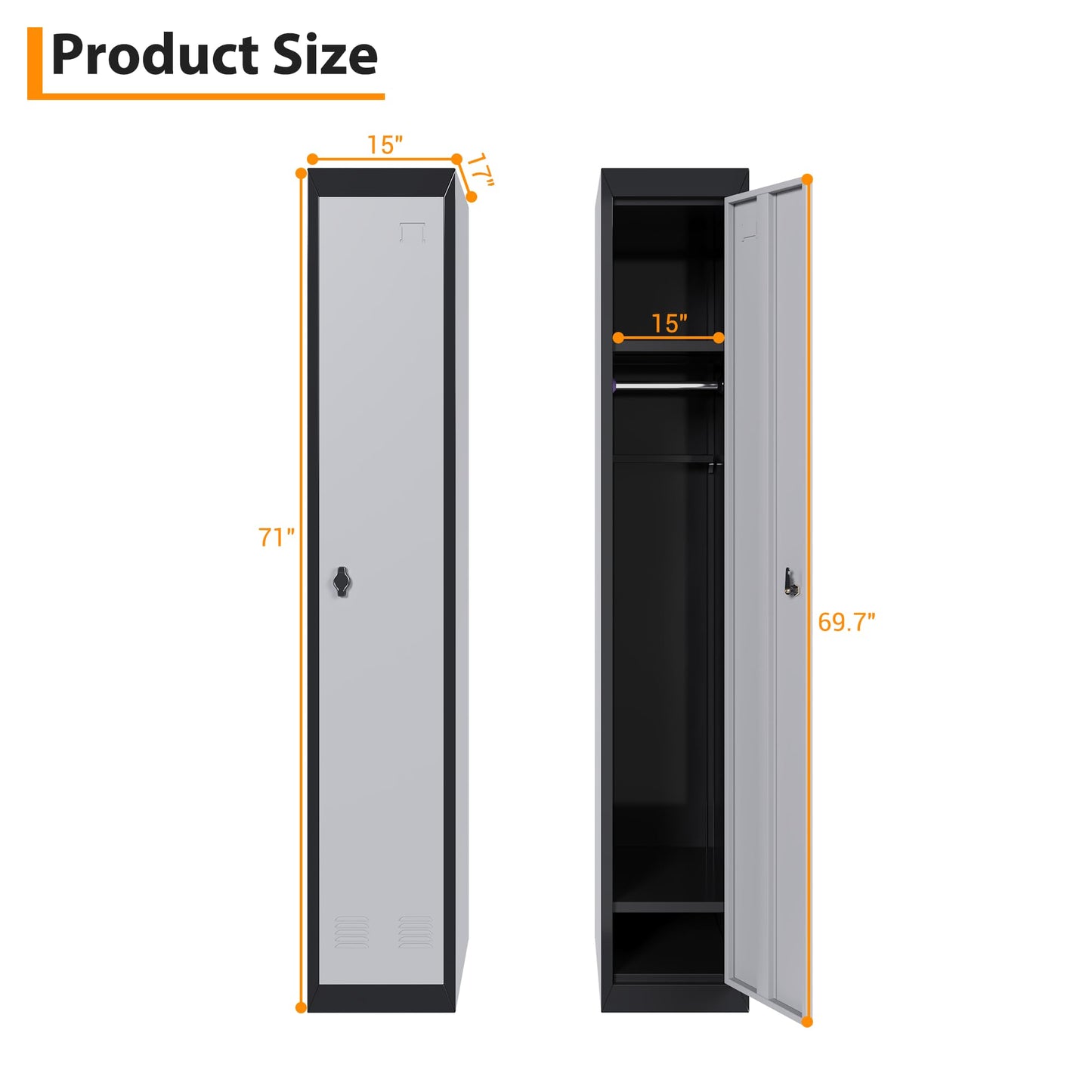 IDEALHOUSE Metal Locker, Metal Storage Cabinet with Shelves and 1 Door, Perfect for Employees and Students, Fits Schools, Garages, Offices, Gyms, and Homes, Easy Assembly, Grey and Black