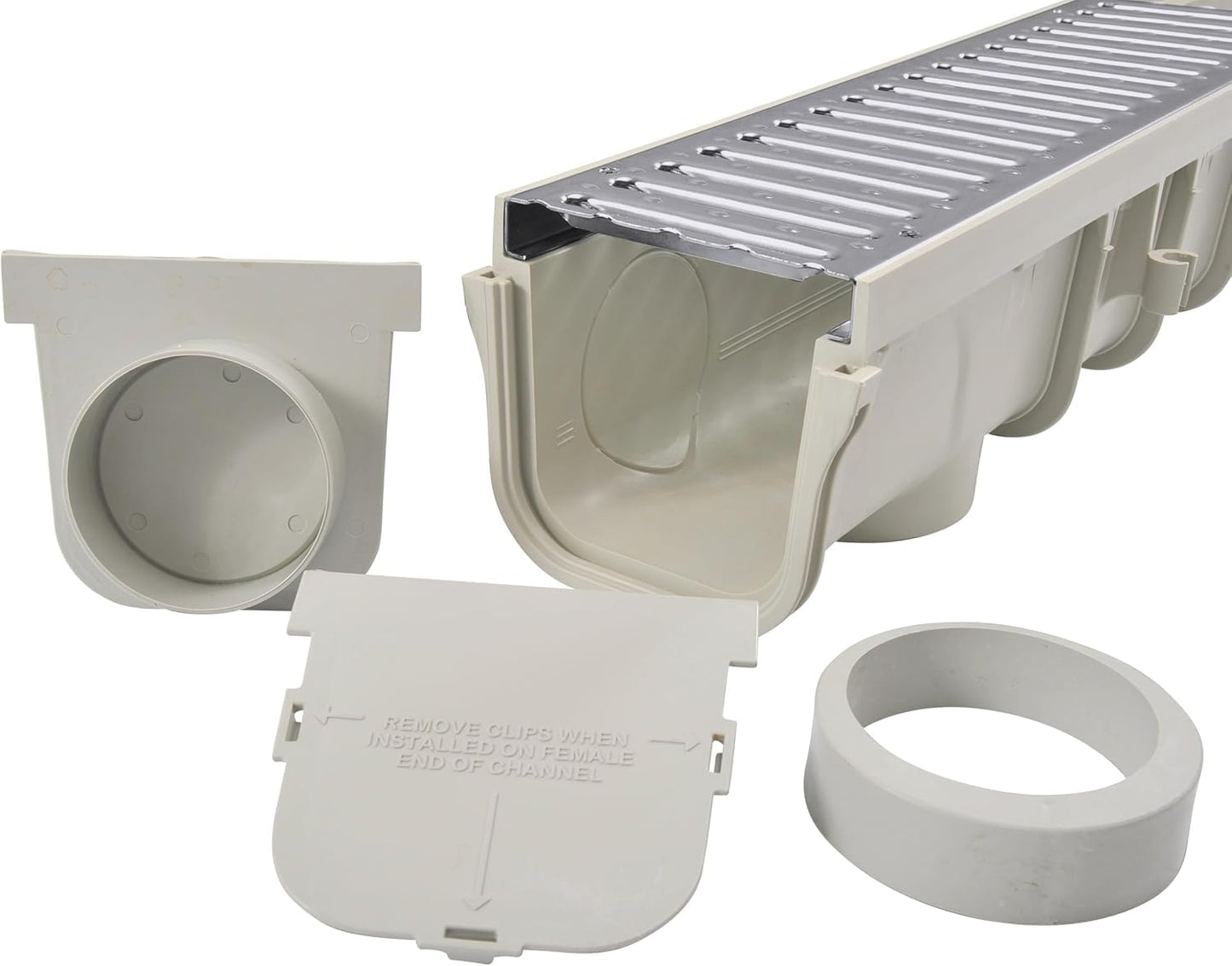 NDS Pro Series Channel Drain Kit, 5-1/2 in. X 39-3/8 in. Deep Profile Channel, Galv. Steel Grates, End Caps/Outlet, 5 in.